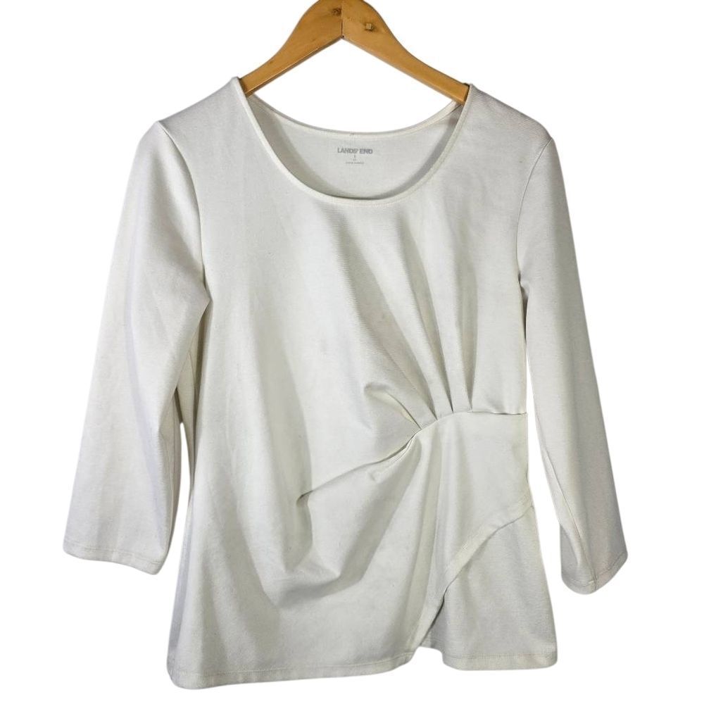 Lands' End White Long Sleeve Tee with Twist Detail